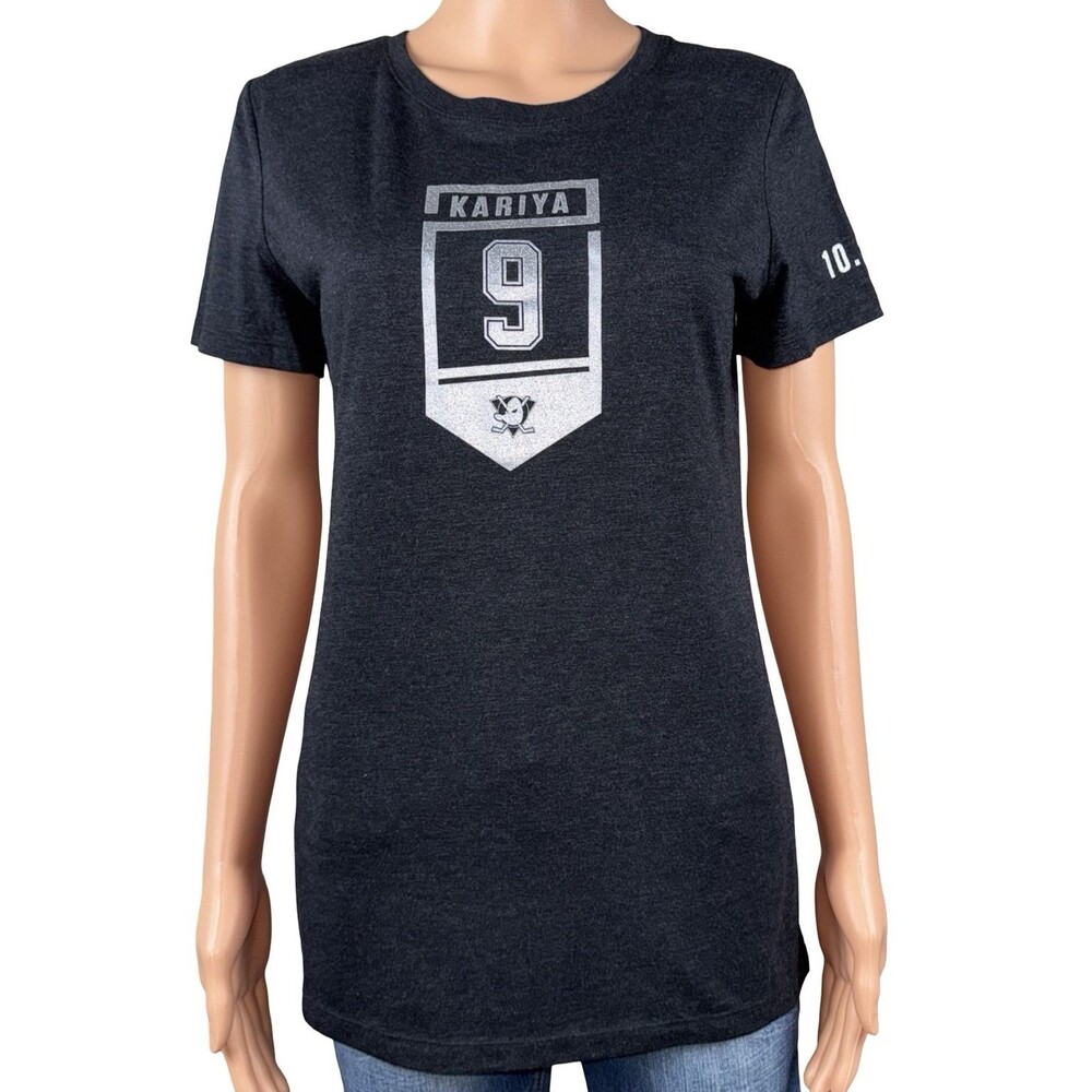 Anaheim Ducks Kariya #9 Womens Large Hockey T-Shirt NHL Gray Silver Retro New